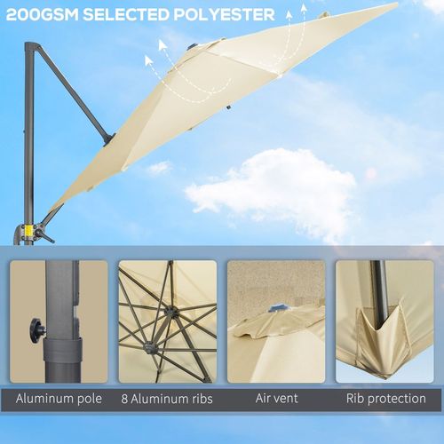 3 x 3(m) Cantilever Parasol Garden Umbrella with Cross Base White - Home Symphony