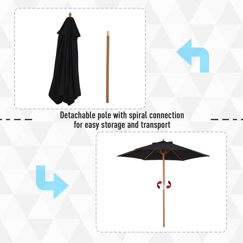 Sturdy Wooden Garden Parasol 2.5m with Ventilated Canopy and Rope Pulley for Outdoor Patios - Home Symphony