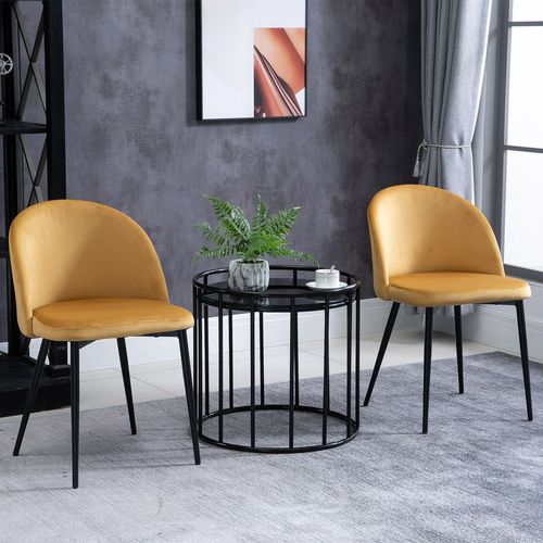 2 Pieces Modern Upholstered Fabric Bucket Seat Dining Chairs Living Room Yellow - Home Symphony