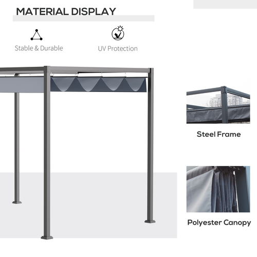 Outsunny Metal Pergola Gazebo 4 x 3 M Retractable Canopy with UV Protection for Outdoor Entertaining - Home Symphony