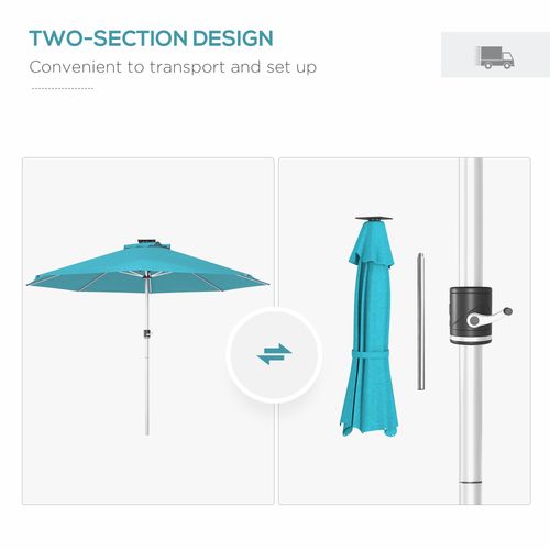 Outsunny Solar Patio Garden Parasol with Lights for Outdoor, Blue - Home Symphony