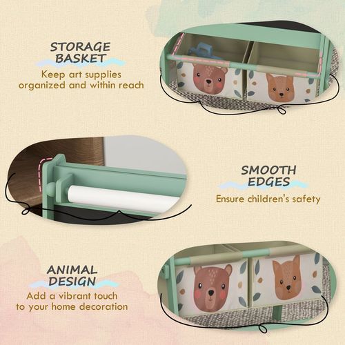 AIYAPLAY Kids Easel with Paper Roll, Blackboard, Whiteboard, Storage, Green - Home Symphony