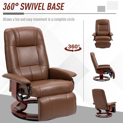 HOMCOM Ergonomic Office Recliner Sofa Chair PU Leather Armchair Lounger Brown - Home Symphony