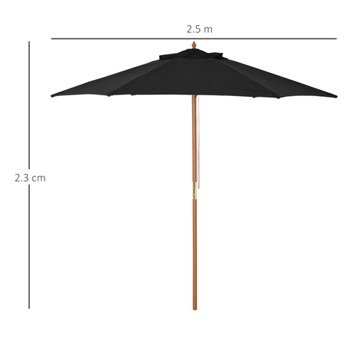 Sturdy Wooden Garden Parasol 2.5m with Ventilated Canopy and Rope Pulley for Outdoor Patios - Home Symphony