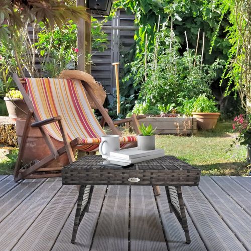 Outsunny Foldable Outdoor Coffee Table, Metal Frame Rattan Side Table, Grey - Home Symphony