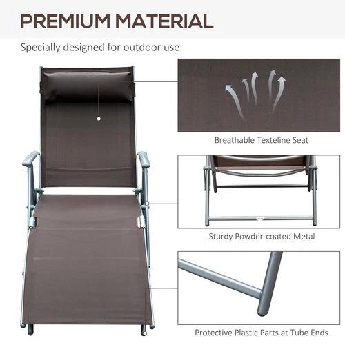 Outsunny Sun Lounger Recliner w/ Pillow Foldable 7 Levels Texteline Brown by Outsunny