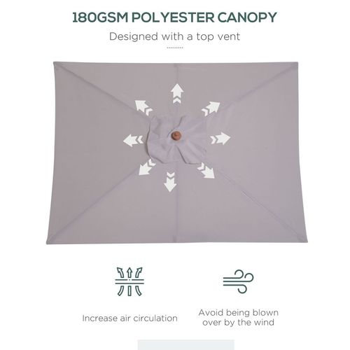 Wooden Patio Umbrella Market Parasol Outdoor Sunshade Grey Outsunny - Home Symphony