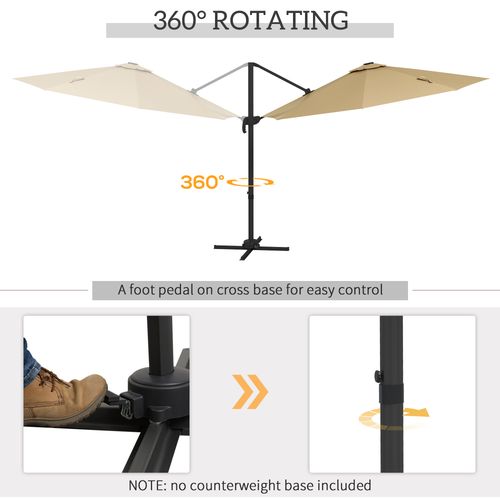 Outsunny 3(m) Solar LED Cantilever Parasol Adjustable Garden Umbrella Khaki - Home Symphony