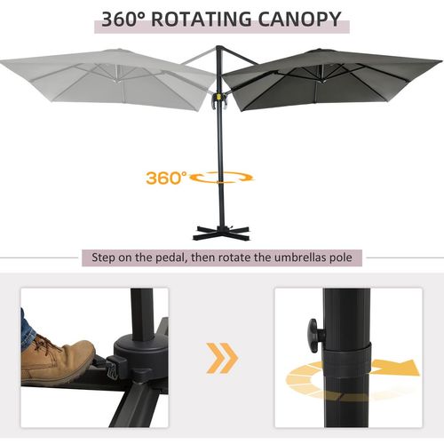 Outsunny Square Cantilever Roma Parasol 360� Rotation w/ Hand Crank, Grey - Home Symphony
