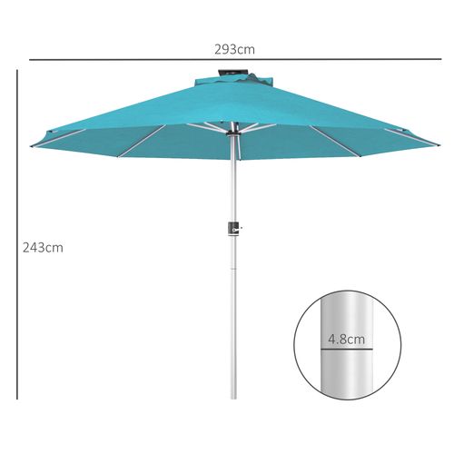 Outsunny Solar Patio Garden Parasol with Lights for Outdoor, Blue - Home Symphony