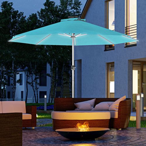 Outsunny Solar Patio Garden Parasol with Lights for Outdoor, Blue - Home Symphony