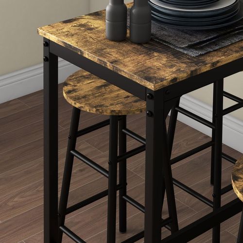 HOMCOM 5 Piece Bar Set, Industrial Kitchen and Chair Set Rustic Brown - Home Symphony