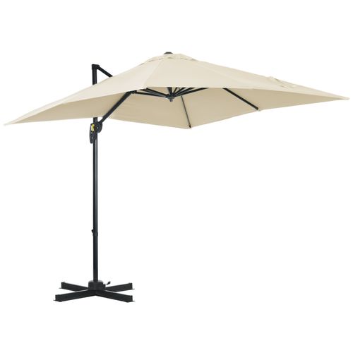 Square Cantilever Roma Parasol 360 Rotation w/ Hand Crank, Cream White - Home Symphony