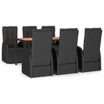 vidaXL 7 Piece Garden Dining Set Black Poly Rattan&Solid Wood Acacia - Garden Set