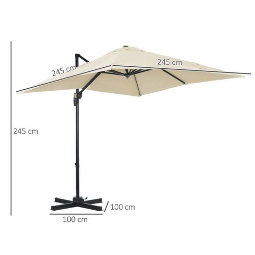 Square Cantilever Roma Parasol 360 Rotation w/ Hand Crank, Cream White - Home Symphony