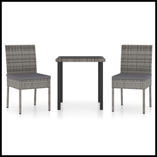 vidaXL 3 Piece Outdoor Dining Set with Cushions Poly Rattan Grey - Home Symphony