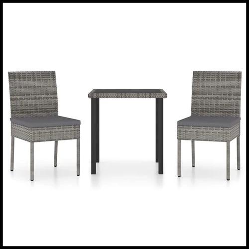 vidaXL vidaXL 3 Piece Outdoor Dining Set with Cushions Poly Rattan Grey - Garden Set