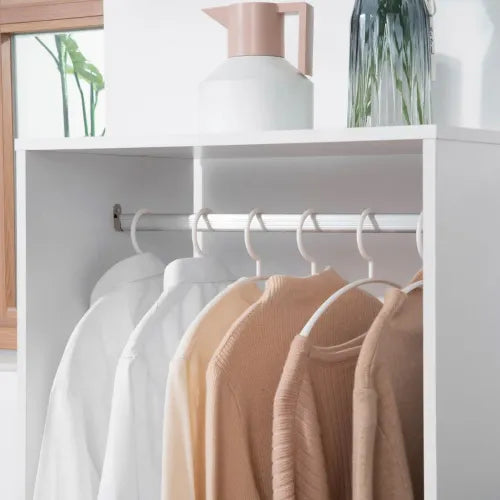 Open Wardrobe Clothes Rail Bedroom Clothes Storage w/ Hanging Rod Shelves White - Home Symphony