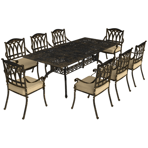 Elegant Nine-Piece Outdoor Dining Set with Cushions and Parasol Hole for Entertaining Guests - Home Symphony