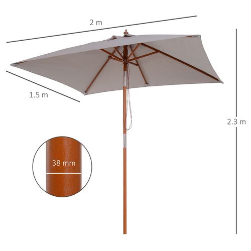 Wooden Patio Umbrella Market Parasol Outdoor Sunshade Grey Outsunny - Home Symphony
