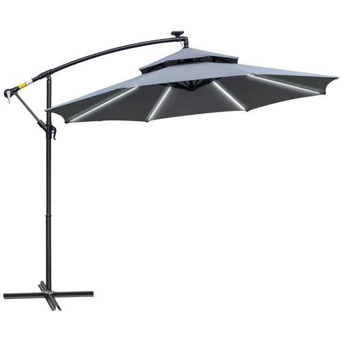 Outsunny 3(m) Cantilever Parasol Hanging Banana Umbrella w/ lights, Grey by Outsunny