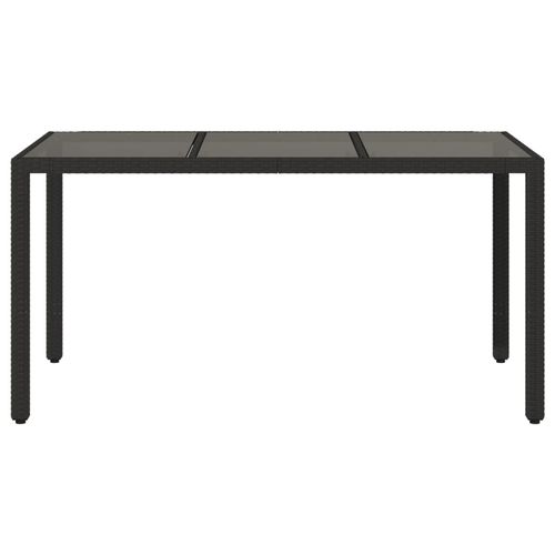 vidaXL Garden Table with Glass Top Black 150x90x75 cm Poly Rattan - Home Symphony