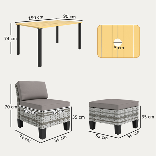 Outsunny 7 Piece Rattan Garden Dining Set with Cushions and Umbrella Hole for Outdoor Gatherings - Home Symphony