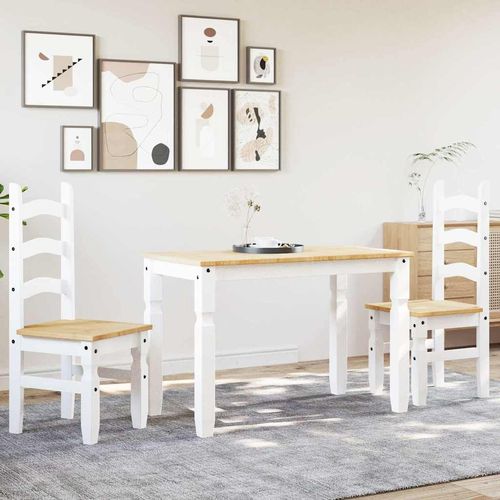 vidaXL 3 Piece Dining Set Panama White Solid Wood Pine - Home Symphony