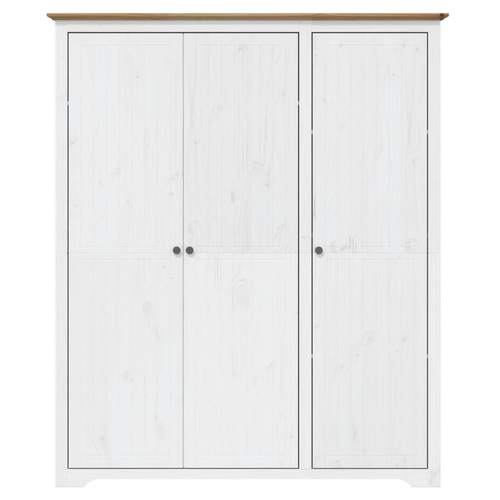vidaXL Wardrobe BODO White and Brown 151.5x52x176.5cm Solid Wood Pine - Home Symphony