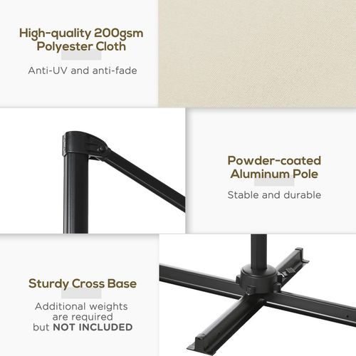 Square Cantilever Roma Parasol 360 Rotation w/ Hand Crank, Cream White - Home Symphony