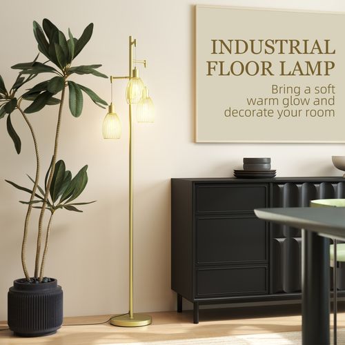 Illuminate your space with the HOMCOM Industrial 3-Light Floor Lamp Dimmable Standing Lamp, Gold, blending style and function.