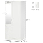 2-Door Wardrobe w/ Adjustable Shelf 3 Drawers for Bedroom, 180cm, White - Home Symphony
