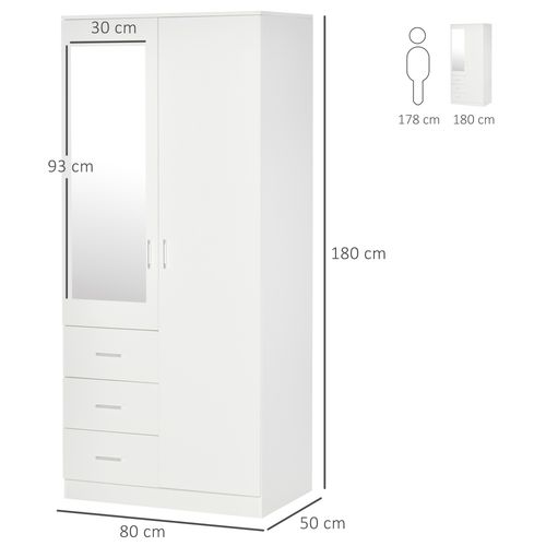2-Door Wardrobe w/ Adjustable Shelf 3 Drawers for Bedroom, 180cm, White - Home Symphony