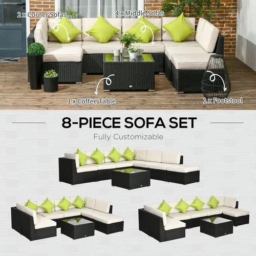 Outsunny Outsunny 8 Pieces Patio Rattan Sofa Set Garden Furniture Set for Outdoor Black - Garden Sofa Sets