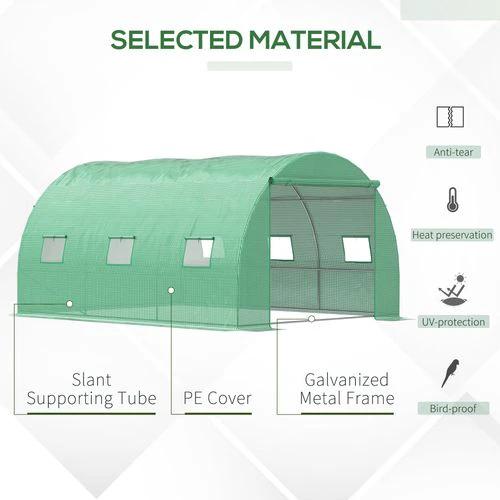 4x3x2m Tunnel Greenhouse Walk-In Hot House Roll Up Door & 6 Windows-Green by Outsunny