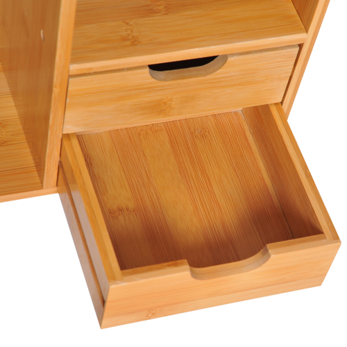 Bamboo Desktop Organizer with 180 Degree Rotation and Two Drawers for Office Storage Enthusiasts - Home Symphony