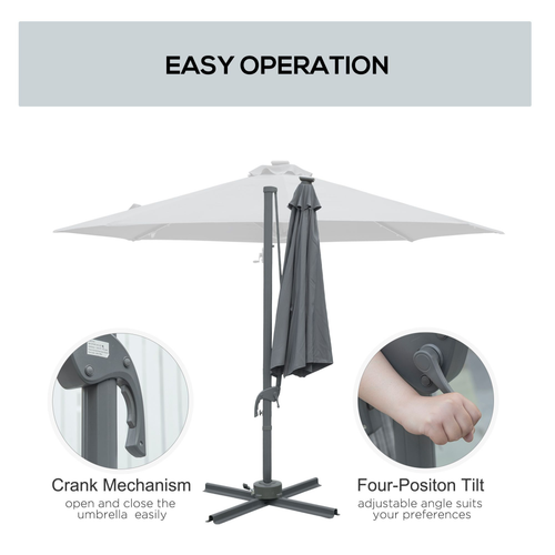 3m Cantilever Patio Umbrella with Solar Powered LED Lights for Outdoor Entertaining - Home Symphony