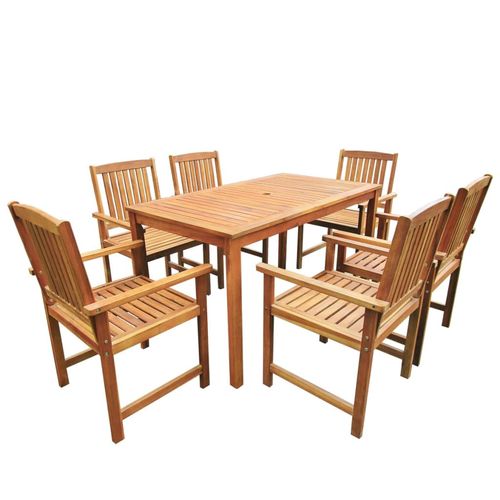 Solid Acacia Wood 7 Piece Outdoor Dining Set with Parasol Hole for Garden Enthusiasts - Home Symphony
