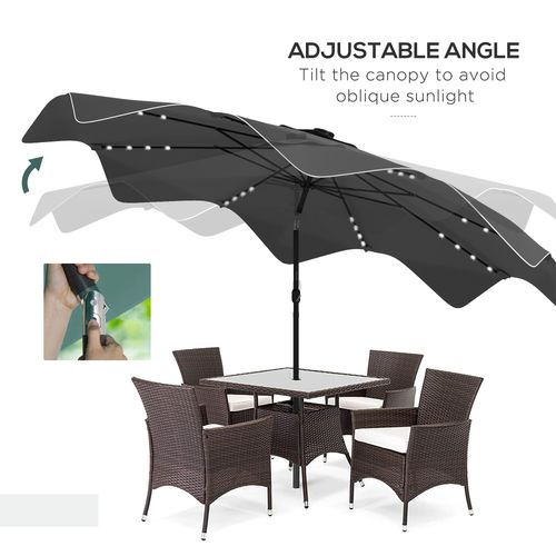 Outsunny Garden Parasol Umbrella with LED Lights and Tilt, Table Umbrella - Home Symphony