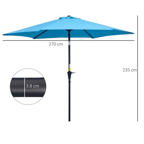Patio Umbrella Parasol Sun Shade Garden Aluminium Blue 2.7M Outsunny - Home Symphony