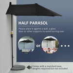 Outsunny Outsunny 2 Meter Half Garden Parasol Umbrella with Crank Handle for Small Outdoor Spaces - Parasol