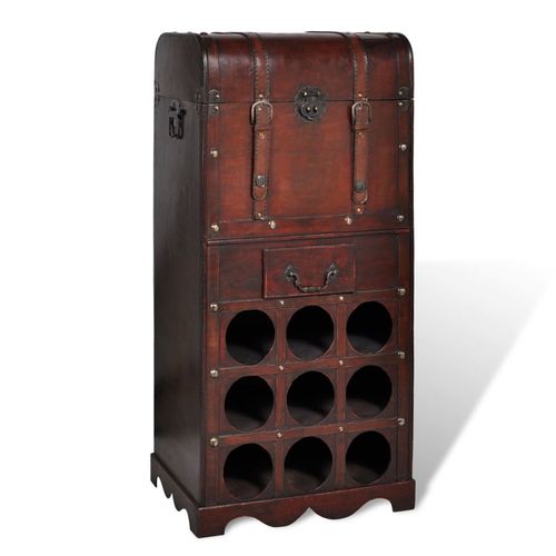 Elegant Wooden Wine Rack for 9 Bottles with Storage Trunk and Drawer for Wine Enthusiasts by Home Symphony.