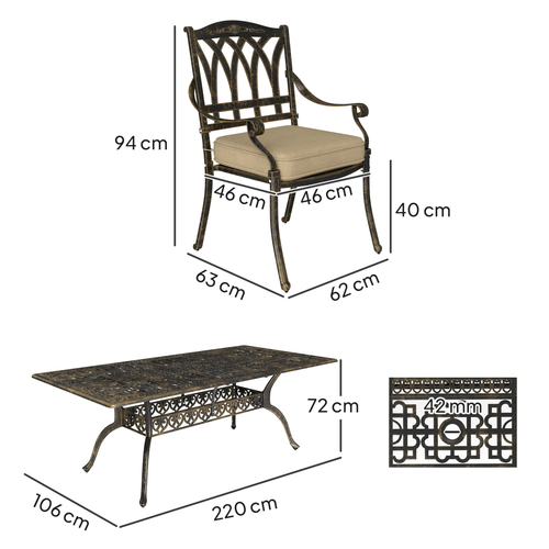 Elegant Nine-Piece Outdoor Dining Set with Cushions and Parasol Hole for Entertaining Guests - Home Symphony