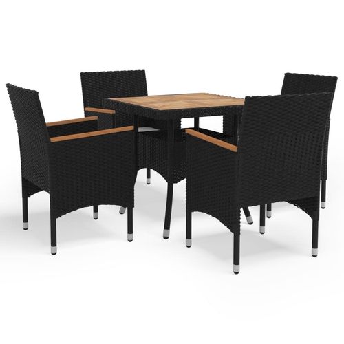 5 Piece Garden Dining Set Poly Rattan and Solid Wood Black - Home Symphony