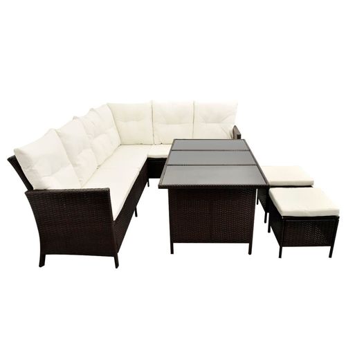 4 Piece Garden Lounge Set with Cushions Poly Rattan Brown - Home Symphony