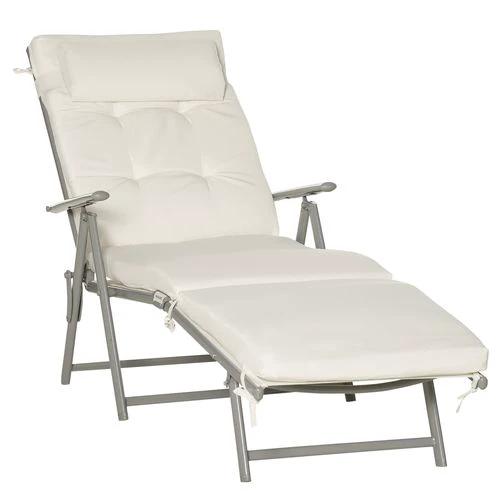 Sun Lounger Recliner Foldable Padded Seat Adjustable Texteline White by Outsunny