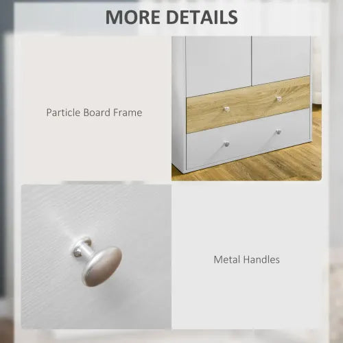 2 Door Wardrobe White Wardrobe with Drawers and Hanging Rod for Bedroom - Wardrobe from HOMCOM