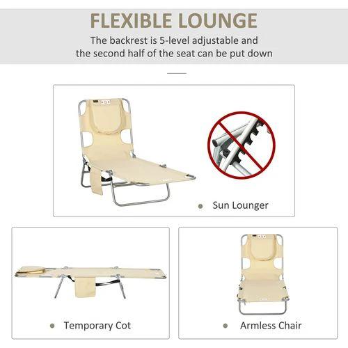 Patio Foldable Sun Lounger 5 Level Adjustable Reclining Chair Beige by Outsunny