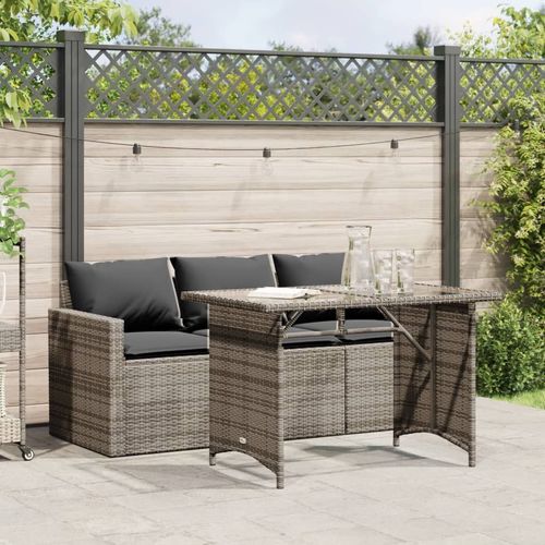 vidaXL 2 Piece Garden Dining Set with Cushions Grey Poly Rattan - Home Symphony