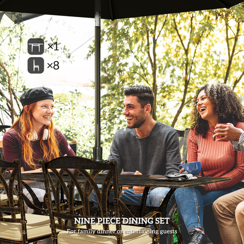 Elegant Nine-Piece Outdoor Dining Set with Cushions and Parasol Hole for Entertaining Guests - Home Symphony